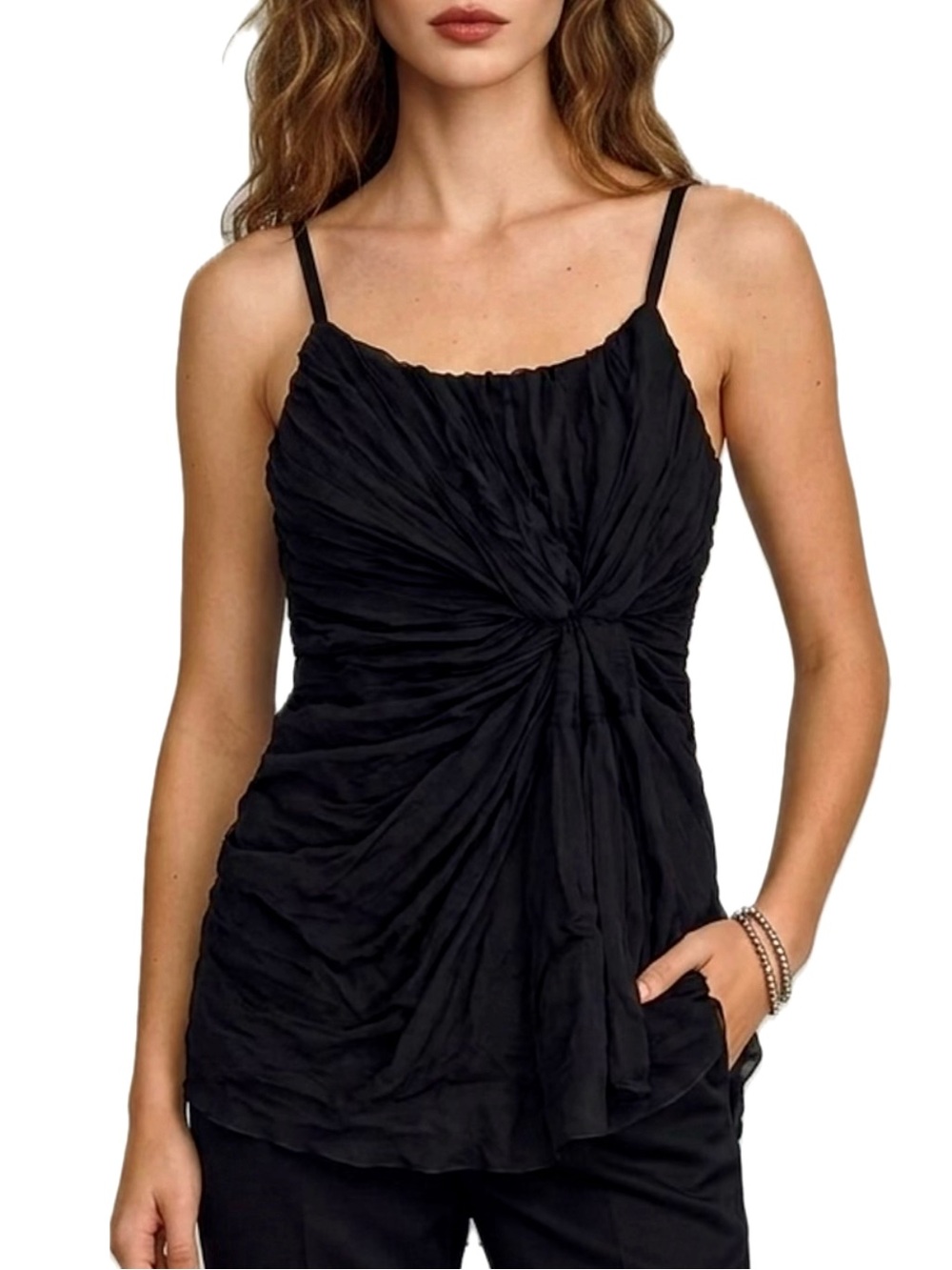 Bailey 44 100% Silk Ruched Cami Tunic Tank Size M Black Fairy Goth Whimsigoth